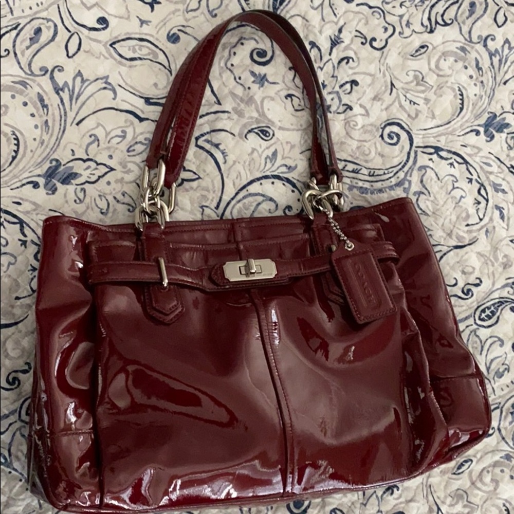 Patent leather red coach purse